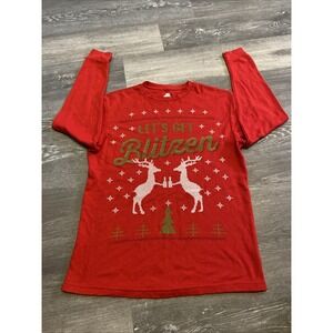 CHRISTMAS DEC. 25th MEN'S "LET'S GET BLITZEN" RED WAFFLE KNIT THERMAL SIZE LARGE